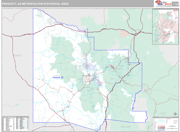 Prescott, AZ Metro Area Zip Code Wall Map Premium Style by MarketMAPS