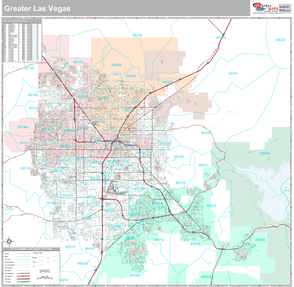 Greater Las Vegas, NV Metro Area Wall Map Premium Style by MarketMAPS