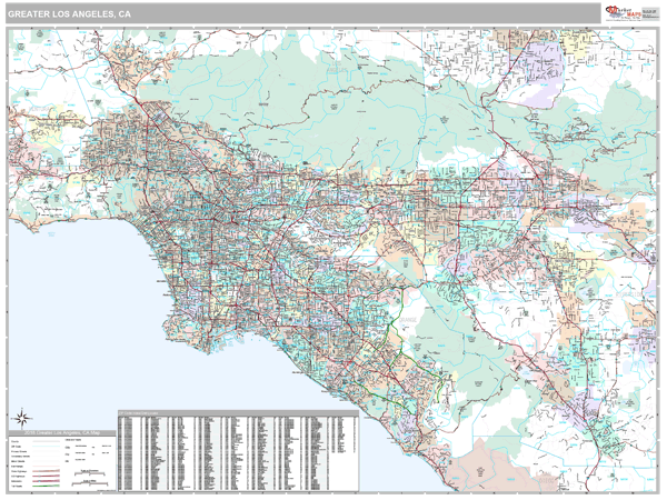 Greater Los Angeles, CA Metro Area Wall Map Premium Style by MarketMAPS