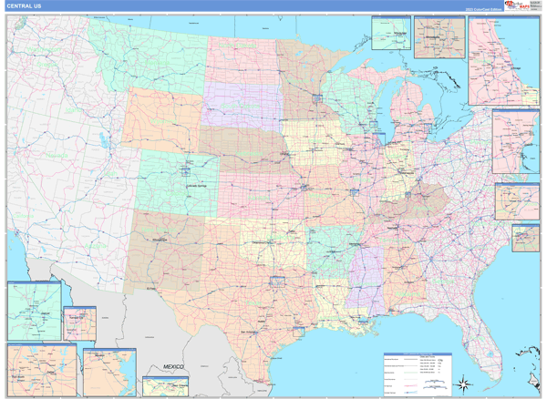 US Central Regional Wall Map