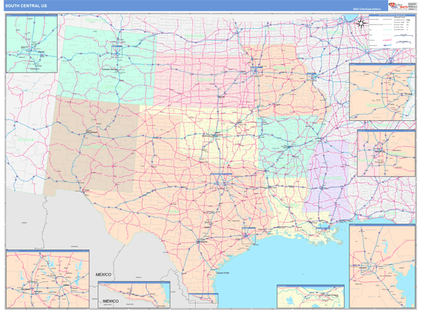 US South Central 2 Regional Wall Map