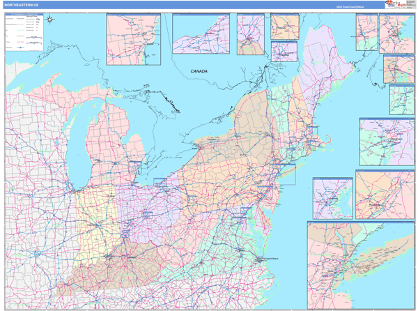 US Northeast Regional Wall Map