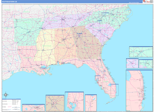 US Southeast Regional Wall Map