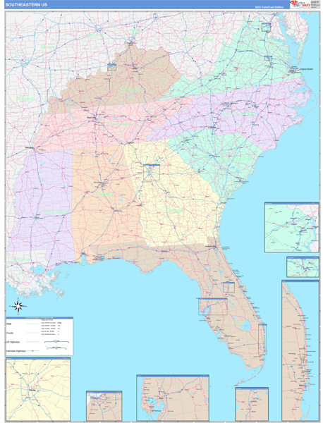US Southeast 2 Regional Wall Map
