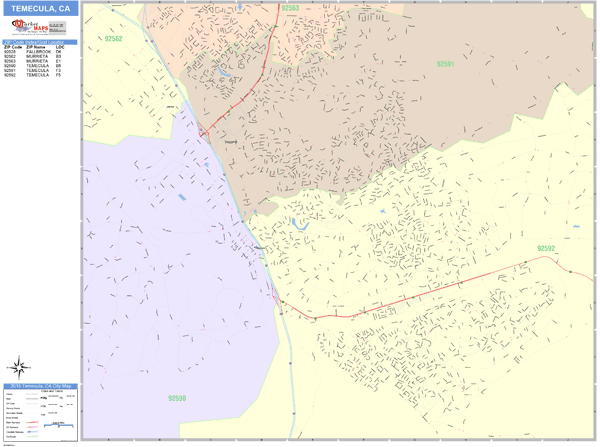 Temecula California Wall Map (Color Cast Style) by MarketMAPS