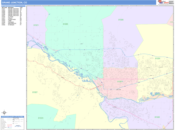 Grand Junction Colorado Wall Map (Color Cast Style) by MarketMAPS