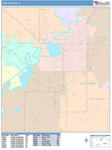 Lake Charles Louisiana Wall Map (Color Cast Style) by MarketMAPS