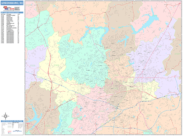 Greensboro North Carolina Wall Map (Color Cast Style) by MarketMAPS