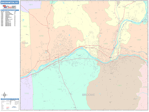Binghamton New York Wall Map (Color Cast Style) by MarketMAPS