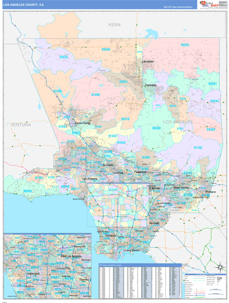 Los Angeles County CA Wall Map Color Cast Style By MarketMAPS 06037