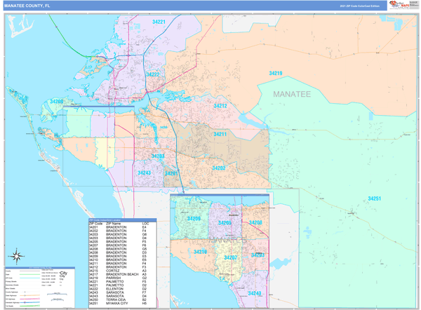 Manatee County, FL Wall Map Color Cast Style by MarketMAPS