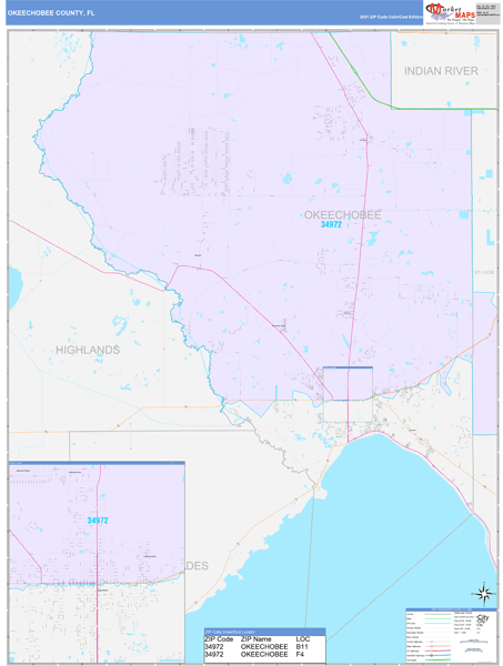 Okeechobee County, FL Wall Map Color Cast Style by MarketMAPS Okeechobee County, FL Wall Map Color Cast Style by MarketMAPS