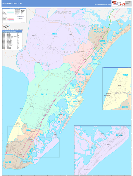 Cape May County, NJ Wall Map Color Cast Style by MarketMAPS