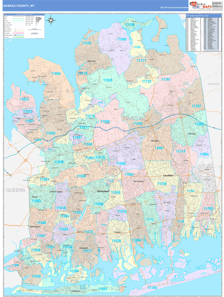 Nassau County, NY Wall Map Color Cast Style by MarketMAPS