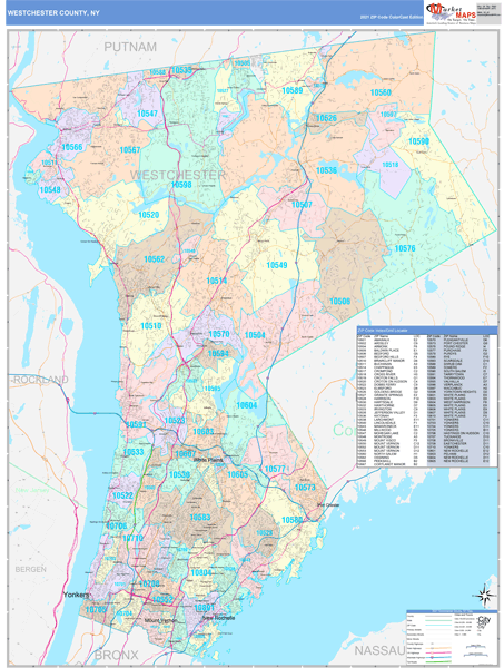 Westchester County, NY Wall Map Color Cast Style by MarketMAPS
