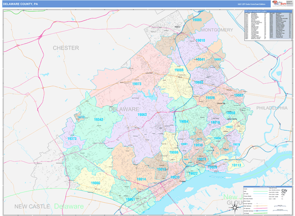 Delaware County, PA Wall Map Color Cast Style by MarketMAPS