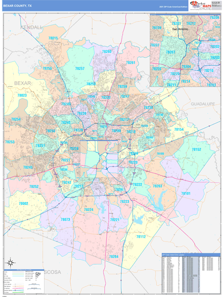 Bexar County, TX Wall Map Color Cast Style by MarketMAPS