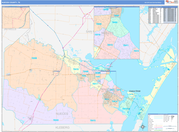 Nueces County Tx Wall Map Color Cast Style By Marketmaps