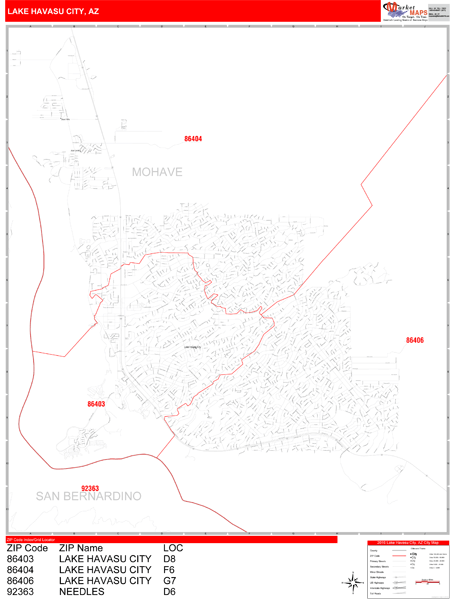 Zip Code Lake Havasu Arizona Lake Havasu City Arizona Zip Code Wall Map Red Line Style By Marketmaps Mapsales