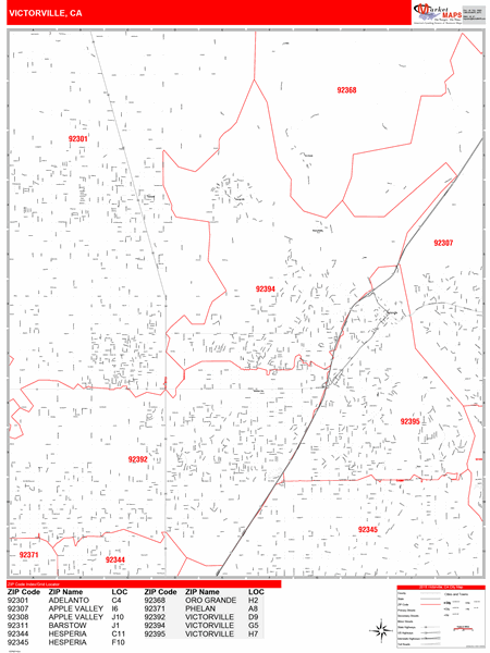 victorville ca zip code map Victorville California Zip Code Wall Map Red Line Style By victorville ca zip code map