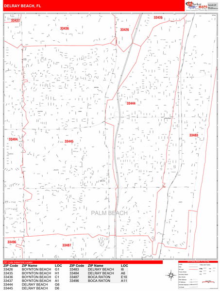 Delray Beach Zip Code Map Delray Beach Florida Zip Code Wall Map (Red Line Style) by MarketMAPS