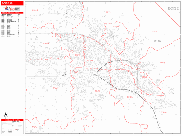 Boise Idaho Zip Code Map Boise Idaho Zip Code Wall Map (Red Line Style) By Marketmaps - Mapsales