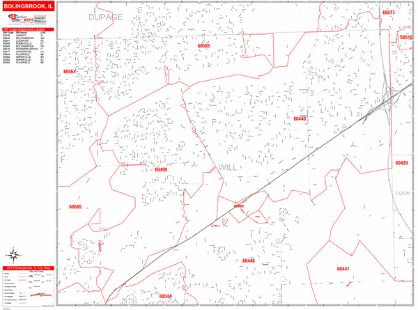 Bolingbrook Zip Code Map Bolingbrook Illinois Zip Code Wall Map (Red Line Style) By Marketmaps -  Mapsales