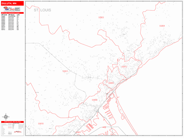 Duluth Zip Code Map Duluth Minnesota Zip Code Wall Map (Red Line Style) By Marketmaps - Mapsales