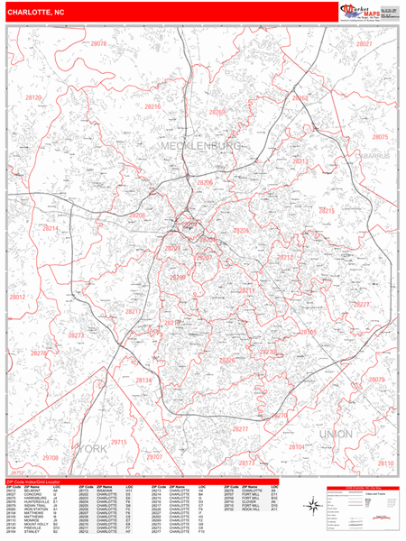 NC Zip Code Map Laminated Working Maps Charlotte 
