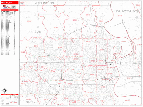 Omaha Downtown Zip Code Omaha Nebraska Zip Code Wall Map Red Line Style By Marketmaps Mapsales