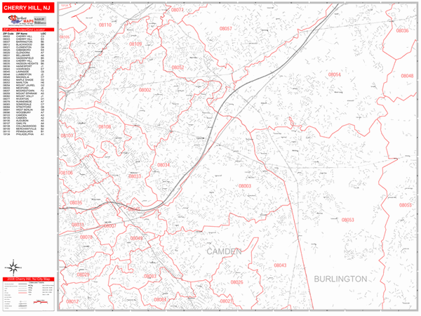 Cherry Hill Zip Code Map Cherry Hill New Jersey Zip Code Wall Map (Red Line Style) By Marketmaps -  Mapsales