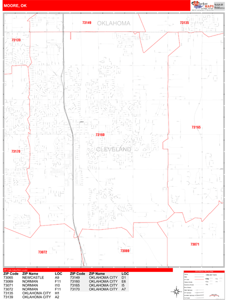Moore Oklahoma Wall Map (Red Line Style) by MarketMAPS