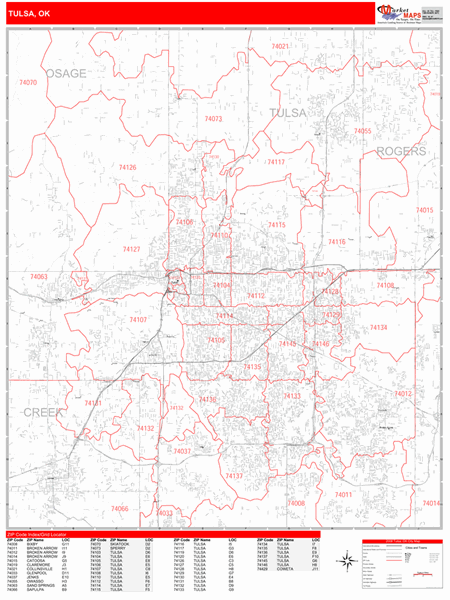 Tulsa Oklahoma Zip Code Wall Map (Red Line Style) by ...