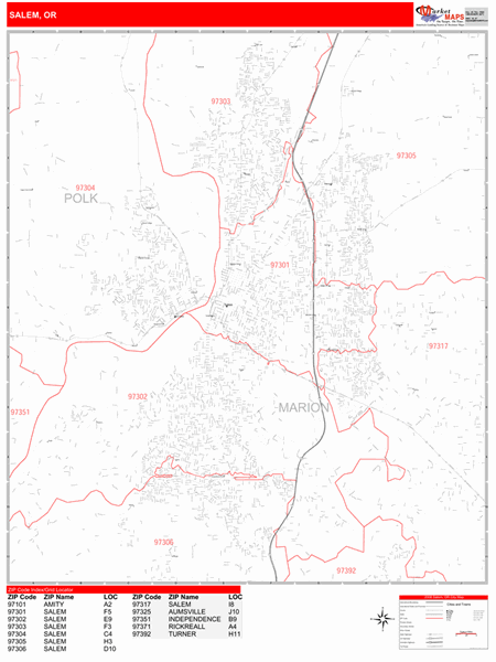 Salem Oregon Zip Code Map Salem Oregon Zip Code Wall Map (Red Line Style) By Marketmaps - Mapsales
