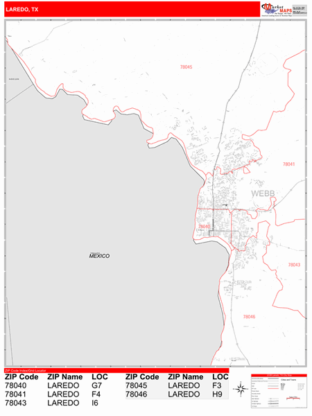 Laredo Zip Code Map Laredo Texas Zip Code Wall Map (Red Line Style) By Marketmaps - Mapsales