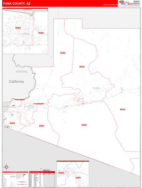 Yuma Az Zip Code Map Yuma County, Az Zip Code Wall Map Red Line Style By Marketmaps - Mapsales