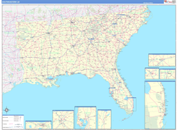 USA Southeast Regional Wall Map US Regional Map Basic Style