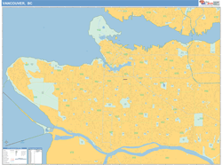 Vancouver Canada City Wall Map Basic Style