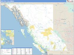 British Columbia Province Wall Map Basic Style