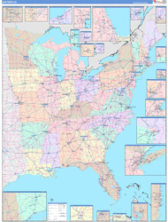 US Eastern 2 Regional Wall Map US Regional Map Color Cast Style