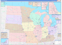 US North Central 2 Regional Wall Map US Regional Map Color Cast Style