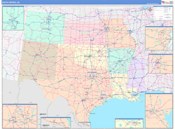 US South Central 2 Regional Wall Map US Regional Map Color Cast Style