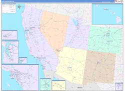 USA Southwest Regional Wall Map US Regional Map Color Cast Style