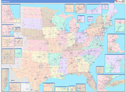 USA Eastern Regional Wall Map US Regional Map Color Cast Style