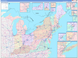 USA Northeast Regional Wall Map US Regional Map Color Cast Style