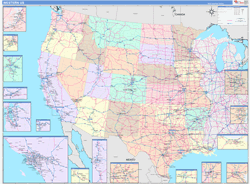 USA West Regional Wall Map US Regional Map Color Cast Style
