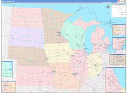 USA North Central Regional Wall Map US Regional Map Color Cast Style