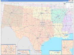 USA South Central Regional Wall Map US Regional Map Color Cast Style