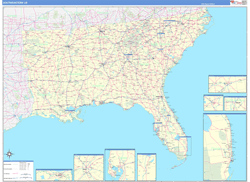 US Southeast Regional Wall Map Basic Style 2025