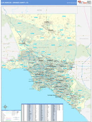 Los Angeles-Orange Counties, CA Wall Map Zip Code Basic Style 2024